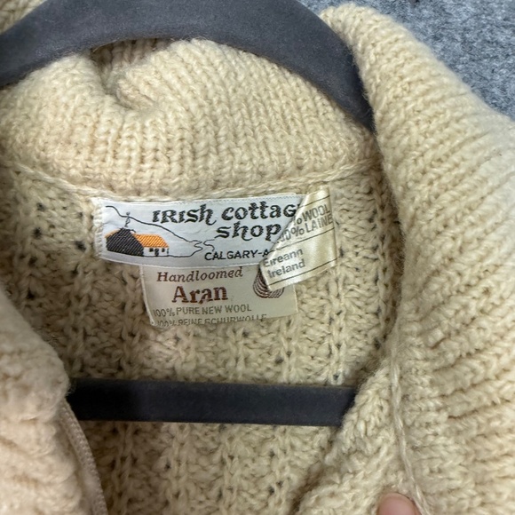 Irish Cottage Shop Cream Wool Cardigan Handloomed Aran Zip Up 100% Wool - Picture 2 of 12